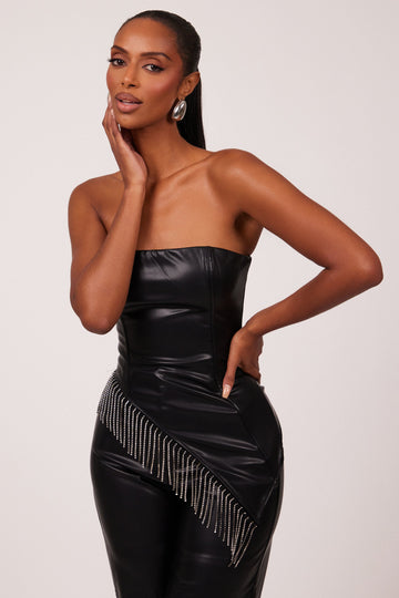 The Leather Diamond Trim Corset in Black