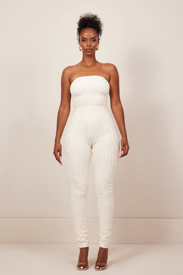 The Textured Bandeau Jumpsuit in Cream