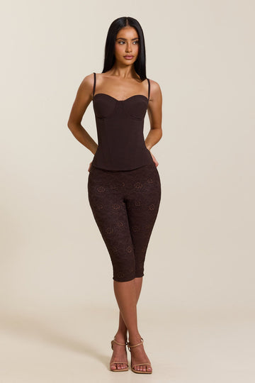 The Everly Lace Up Corset Top in Brown