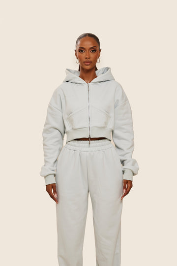 The Classics Cropped Zip Hoodie in Baby Blue