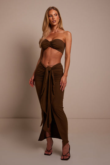 The Knot Bandeau Maxi Set in Brown