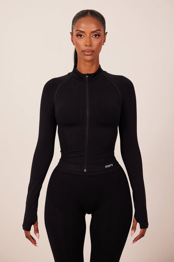 The Mars Seamless Zip Jacket in Black