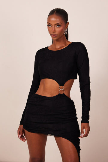 Ring Detail Cut Out Dress in Black