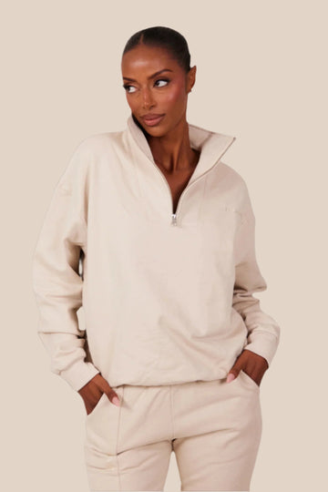 The Essentials Quarter Zip in Stone