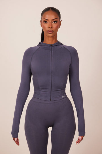 The Mars Seamless Hooded Zip Jacket in Navy