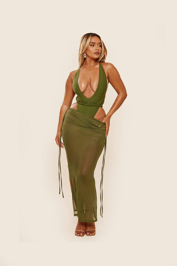 The Vela Cover-Up Maxi Skirt in Olive