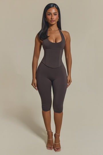 The Sandra Capri Corset Jumpsuit in Brown