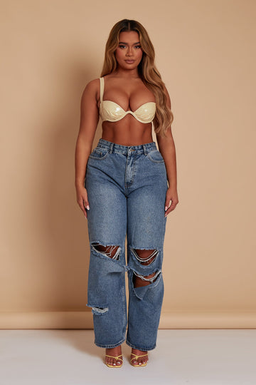 Pastel Yellow PU Floral Bra