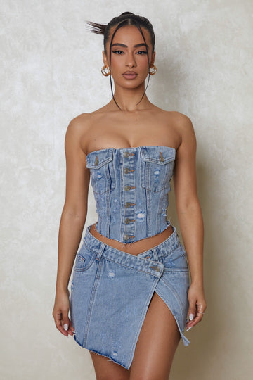 The Denim Asymmetric Skirt in Dark Wash