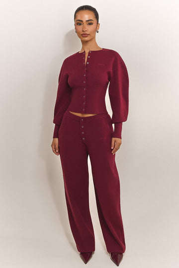 The Knit Button Up Joggers in Burgundy
