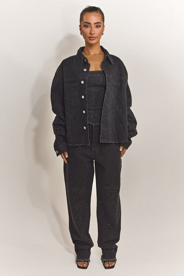The Kai Rhinestone Shirt in Black