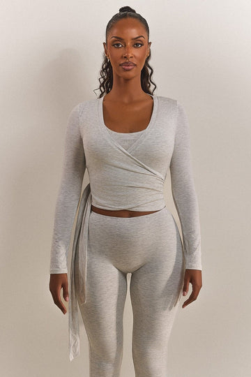 The Wrap Top in Grey Marl