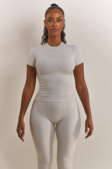 The Short Sleeve Cotton Top in Grey Marl