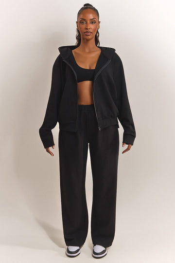 The Basic Long Zip Hoodie in Black