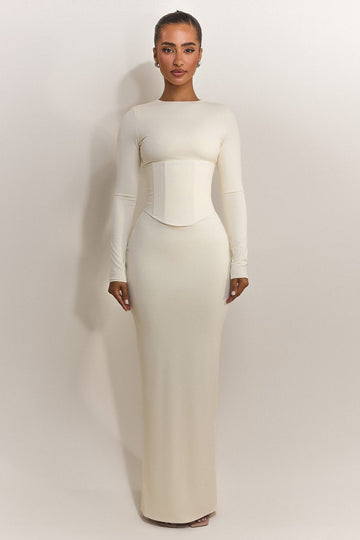 The Long Sleeve Sandra Maxi in Off White