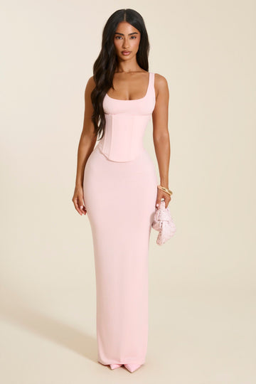 The Sandra Scoop Corset Maxi Dress in Baby Pink