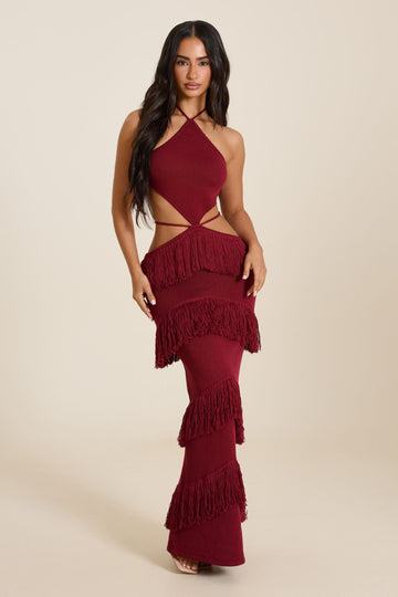 The Yasmeen Halterneck Maxi Dress in Wine