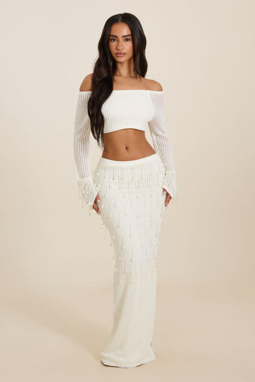 The Gwen Crochet Maxi Skirt Set in White