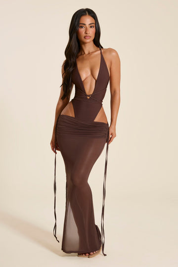 The Vela Cover-Up Maxi Skirt in Brown