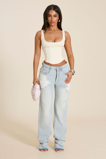 The Sandra Scoop Corset Vest Top in Cream
