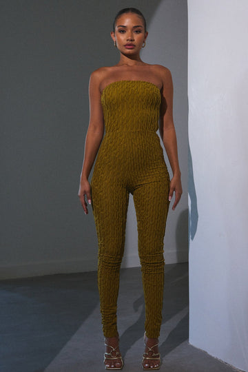The Textured Bandeau Jumpsuit in Olive