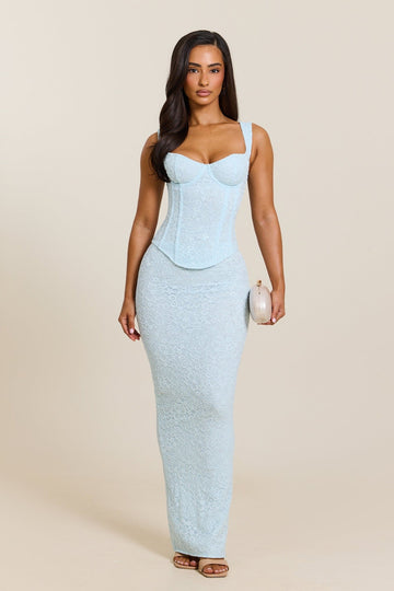The Cinched Lace Corset Maxi Set in Blue