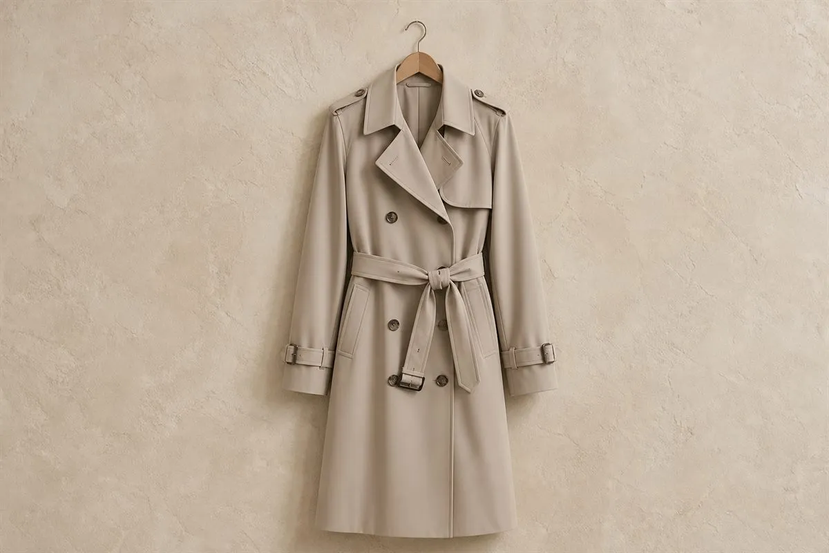 Trench Mi-Long en Gabardine Fluide